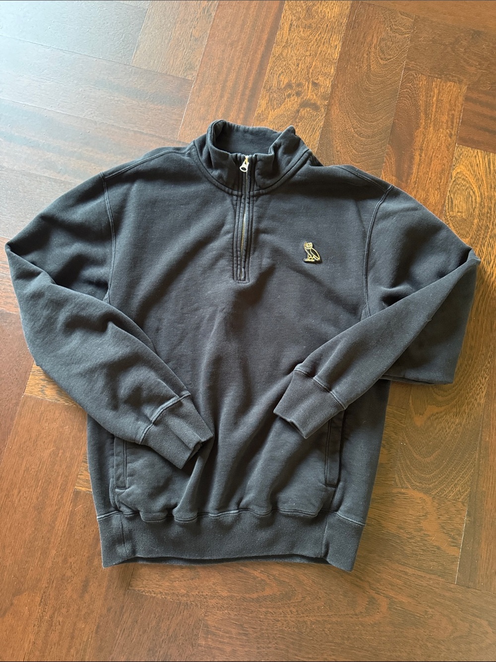 OVO XXS Men's Black Quarter-Zip Sweater with Subtle Logo